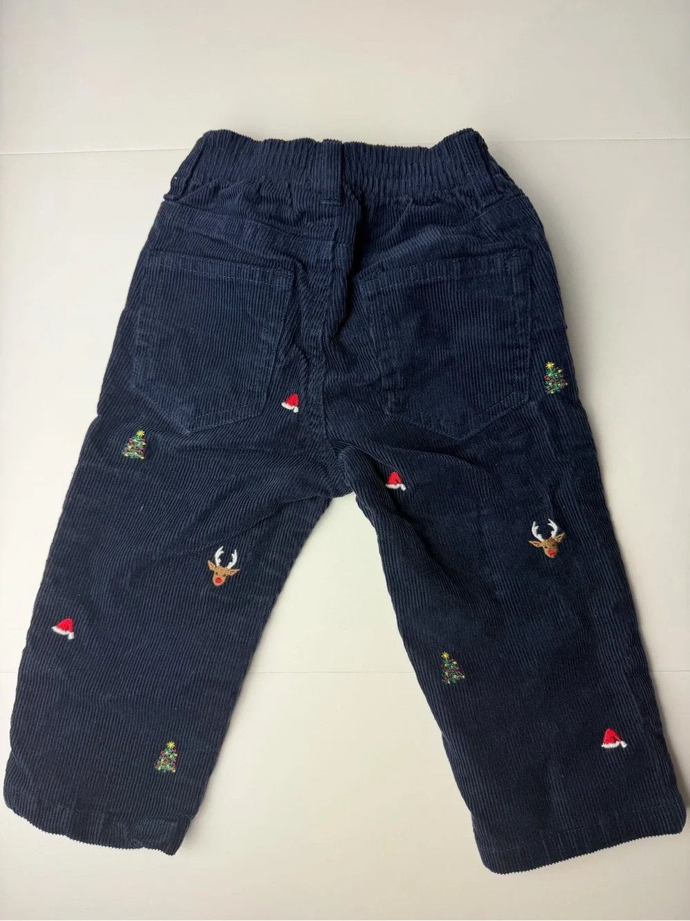 Janie and Jack Baby Christmas Corduroy Pants 6-12M Embroidered Navy